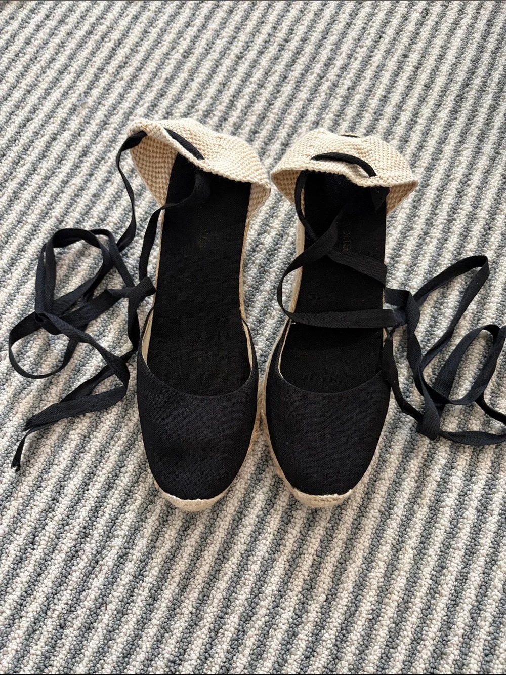 Black Espadrille Lace-Up Flats - Unbranded